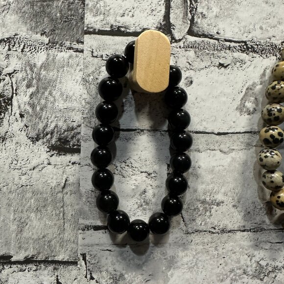 EUC Beaded Bracelet Set Black & Tan with Gift Box - Picture 6 of 11